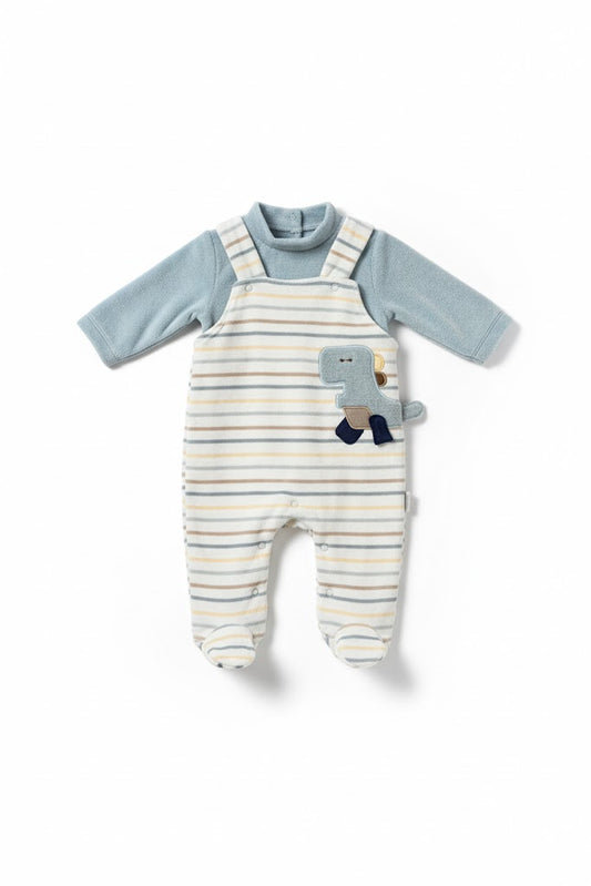 Plush Baby Soft Stripe Jumpsuit with Cute Dino