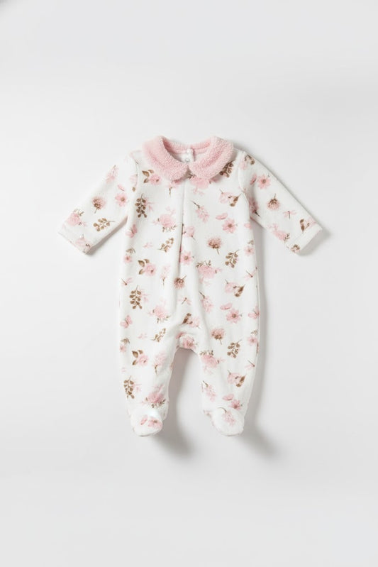 Cozy Plush Floral Footie Sleeper with Sherpa Collar