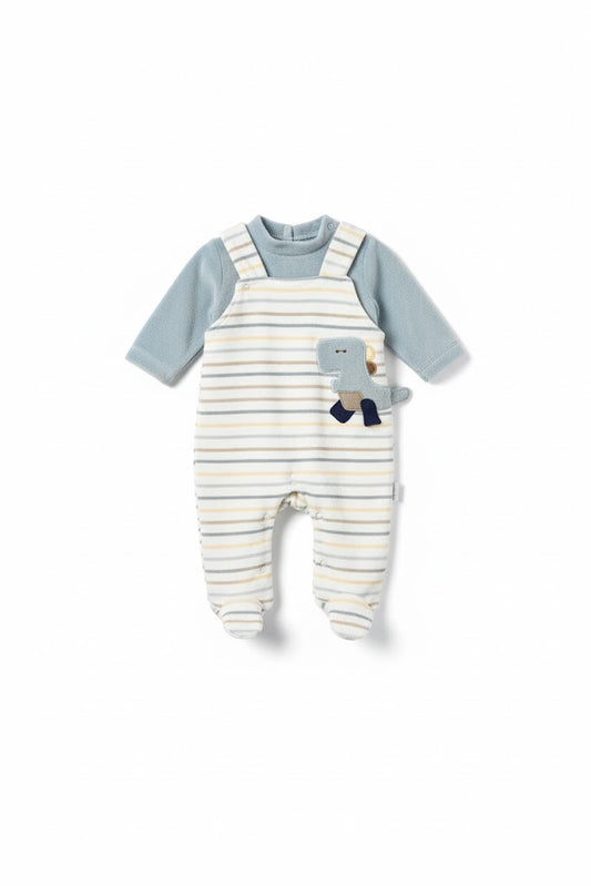Adorable Dino Striped Baby Jumpsuit & Top Set - Cozy & Cute