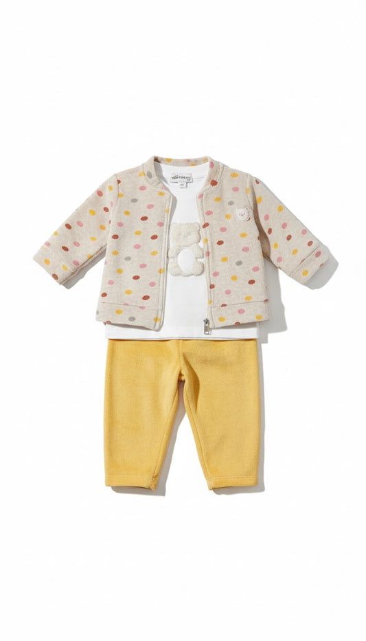 Adorable Polka Dot Cardigan & Bear Tee Baby Outfit Set