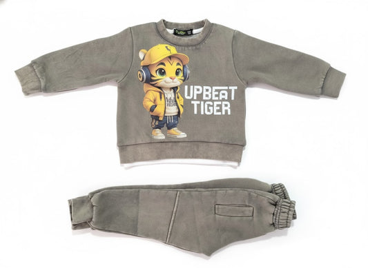 Toddler Tiger Sweatshirt & Joggers Pajama Set | Grey Outfit