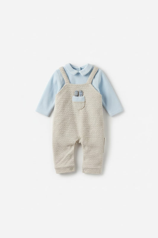 Baby Boys' Soft Knit Romper & Bodysuit Set - Blue & Beige