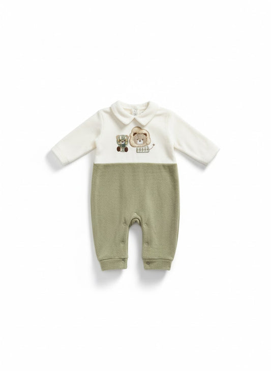 Soft Knit Baby Romper | Long-Sleeve Jumpsuit with Embroidered Collar