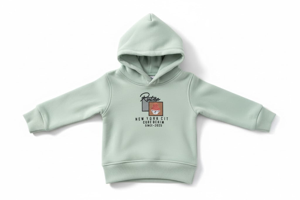 Stylish "New York City Core Denim" Mint Baby Hoodie - Soft Cotton Fleece