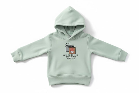 Stylish "New York City Core Denim" Mint Baby Hoodie - Soft Cotton Fleece
