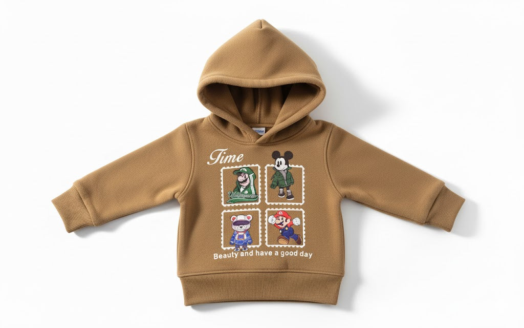Adorable "Time Beauty" Character Hoodie - Soft Cotton Baby Wear