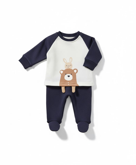 Baby Bear & Bunny Pajama | Navy Blue Outfit