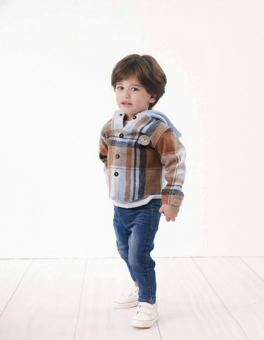 Boys Cozy Plaid Flannel Hooded Shirt