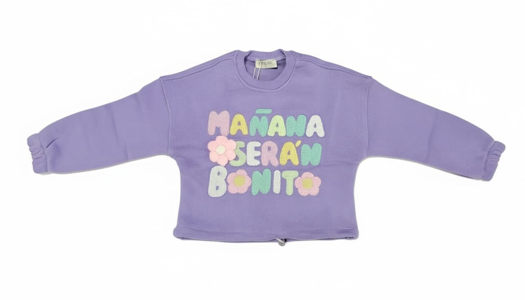 "Mañana Será Bonito" Plush Lavender Baby Sweatshirt