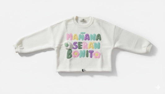 "Mañana Será Bonito" Plush White Baby Sweatshirt