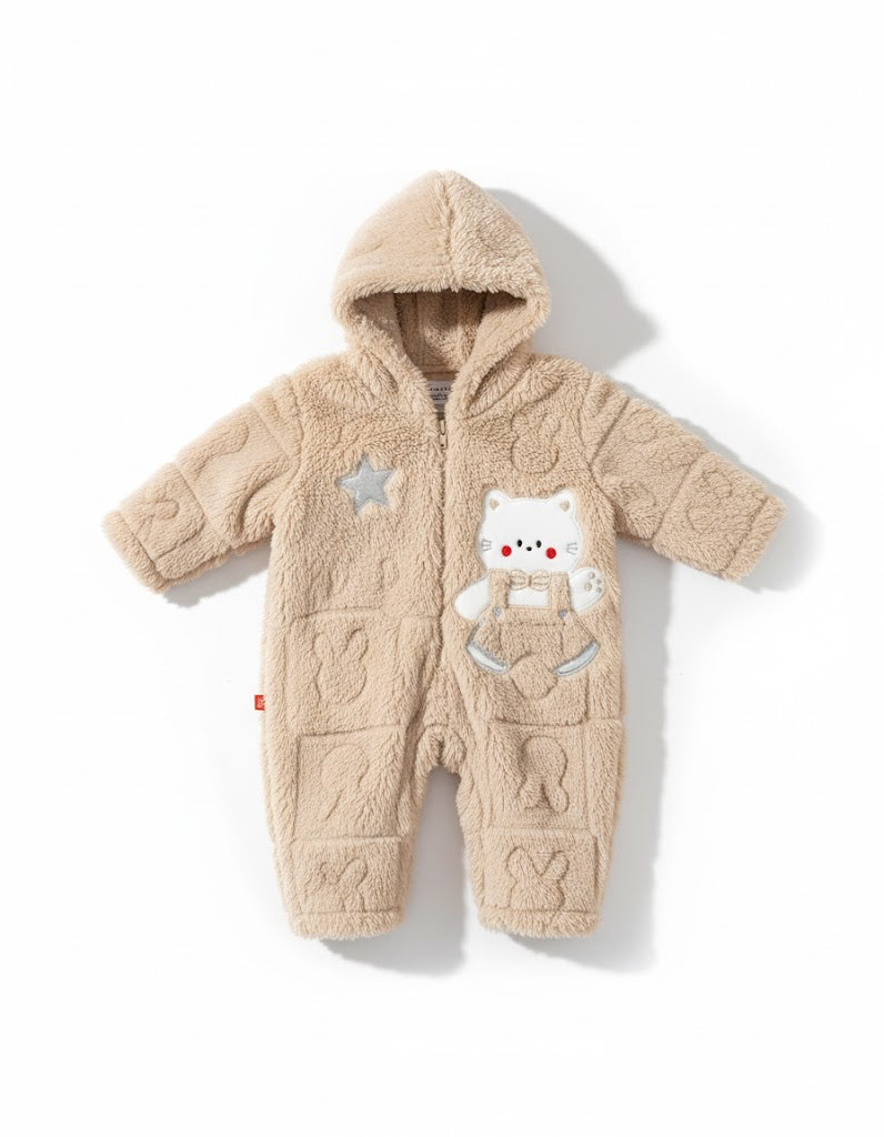 Adorable Plush Bear Hooded Baby Romper - Cozy & Soft Infant Jumpsuit