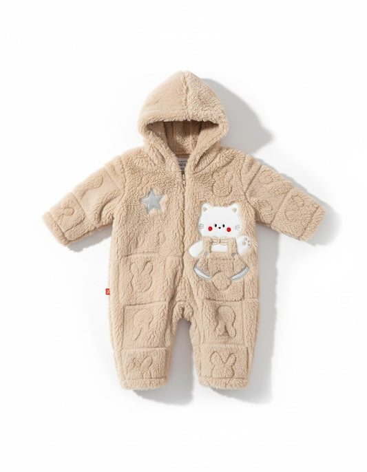 Adorable Plush Bear Hooded Baby Romper - Cozy & Soft Infant Jumpsuit