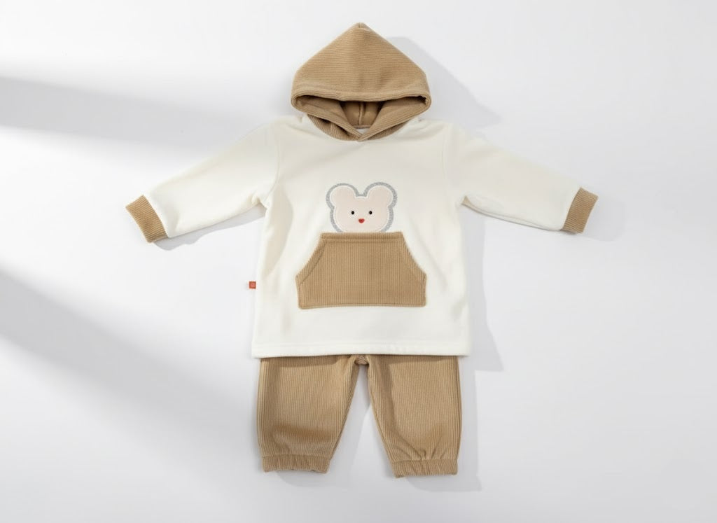 Adorable Teddy Bear Hooded Outfit - Brown & Cream Baby Set