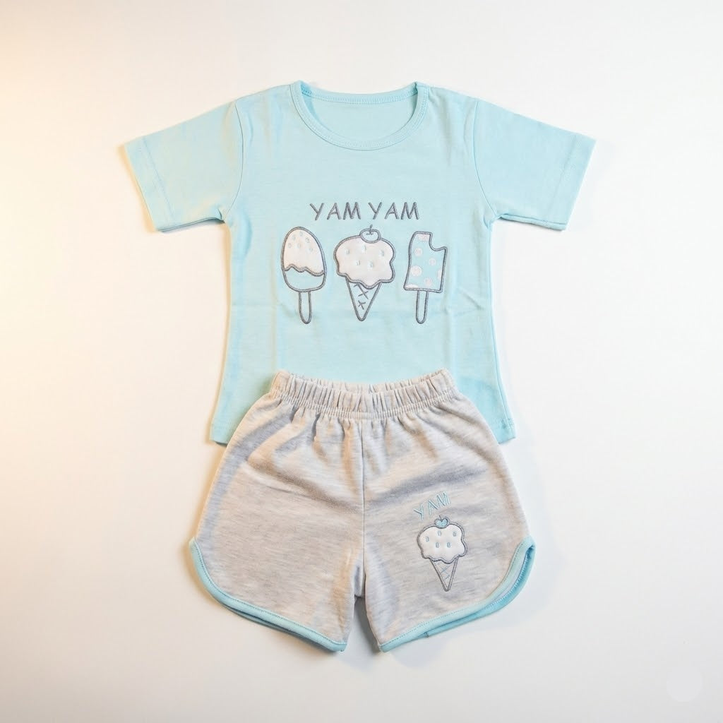 بيجامه نص كم ايس كريم شورت ازرق