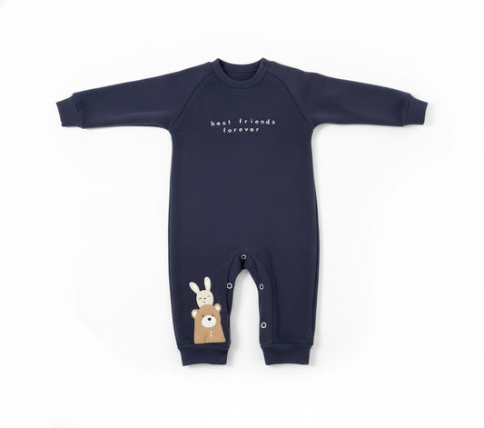 Baby Long Sleeve Navy Rabbit & Bear Romper
