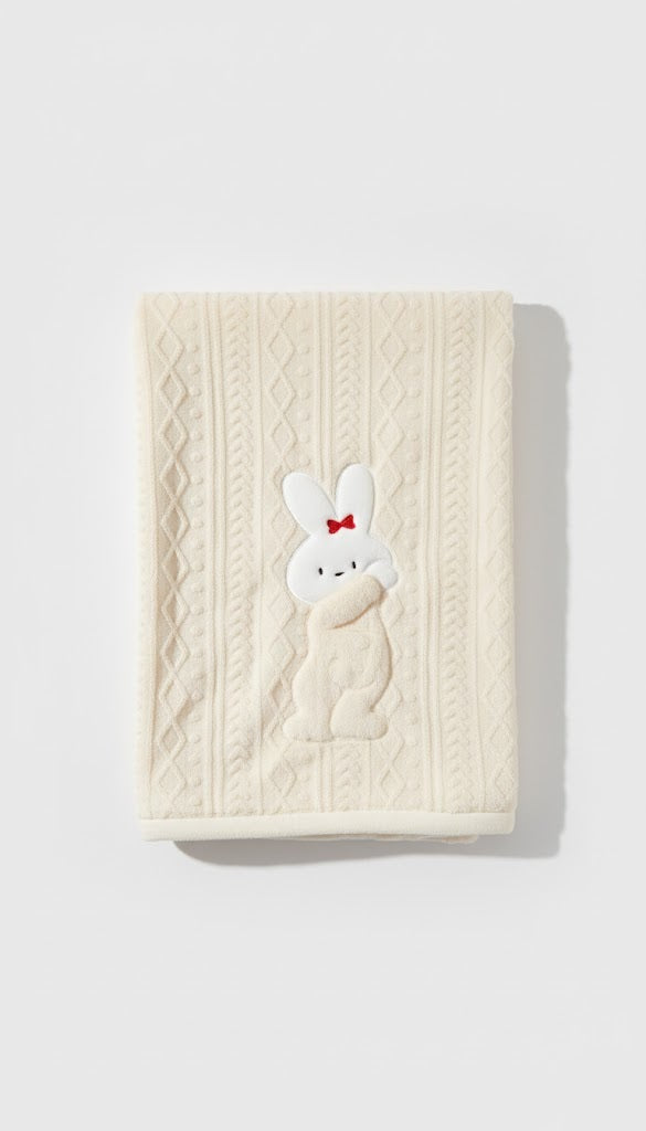 Plush Baby Blanket with Embroidered Animal Design