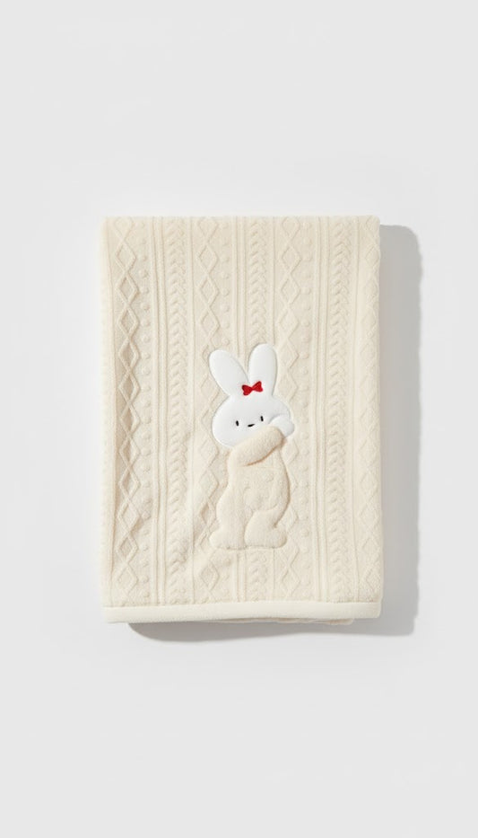 Plush Baby Blanket with Embroidered Animal Design