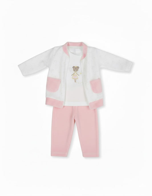 طقم بيجاما وردي فاتح بشخصية لطيفة للأطفال (Baby Pink)