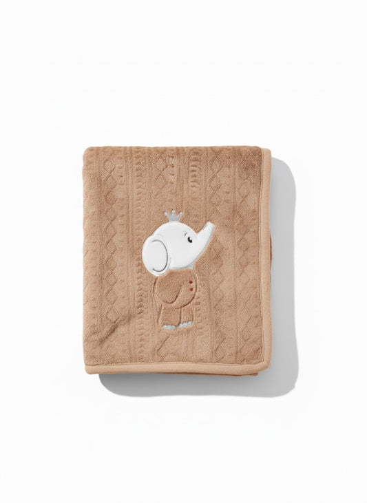 Plush Baby Blanket with Embroidered Animal Design
