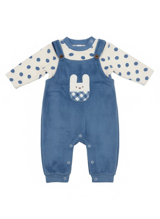 طقم رومبر وبدلة أطفال باللون الأزرق بتصميم أرنب جذاب