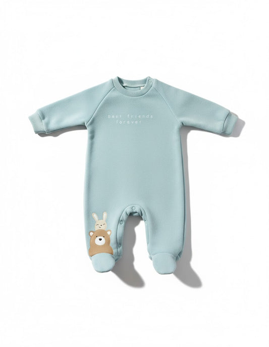 Baby Long Sleeve Baby Blue Rabbit & Bear Romper
