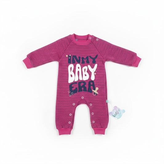 In My Baby Era Fuchsia Striped Cotton Romper